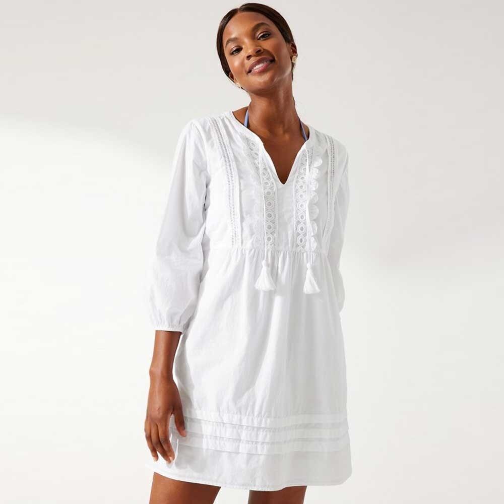 Tommy Bahama Salina Key Poplin Split Neck Dress Cover Up White Size L NWOT
